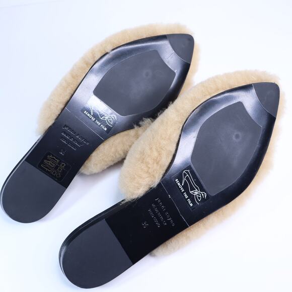 JENNI KAYNE Shearling Slip On Mule Flats Tan Leather Pointed Toe Women's 36/US 6 - Picture 6 of 7